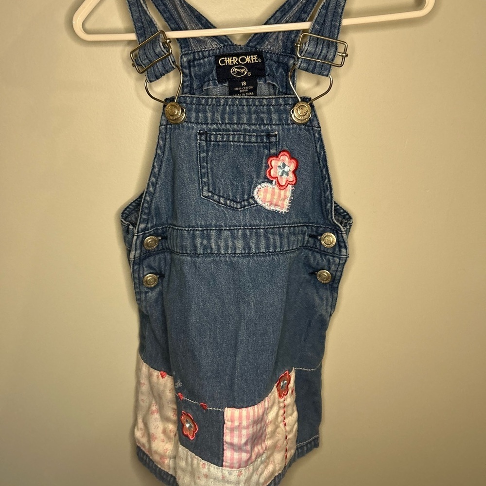 FREE with purchase- Cherokee Kids Blue Overalls with Pink Floral Details